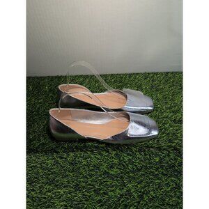 Franco Sarto Womens Tracy Square Toe FlatSilver Metallic Size 8